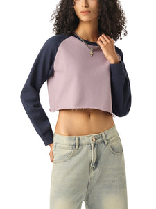 THE RAGLAN FT CROP - Raw-Hem Color-Block Raglan Crop Sweatshirt
